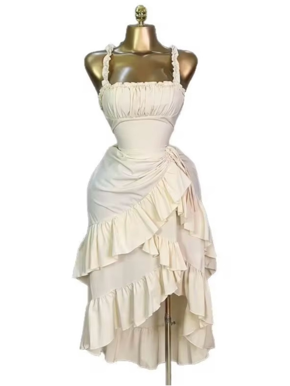 Cream Ruffled Sundress with Tie Detail